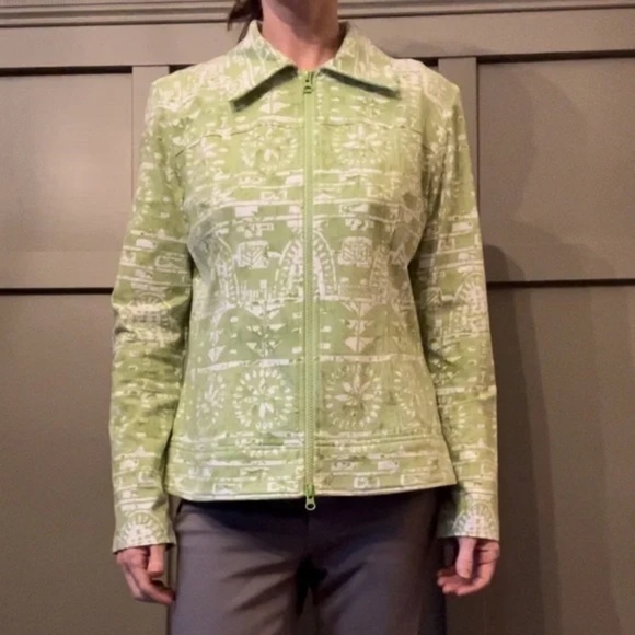 Clara Sun Woo Aztec Tribal Printed Jacket Green White Full Zip Cotton Size Large - Picture 1 of 14